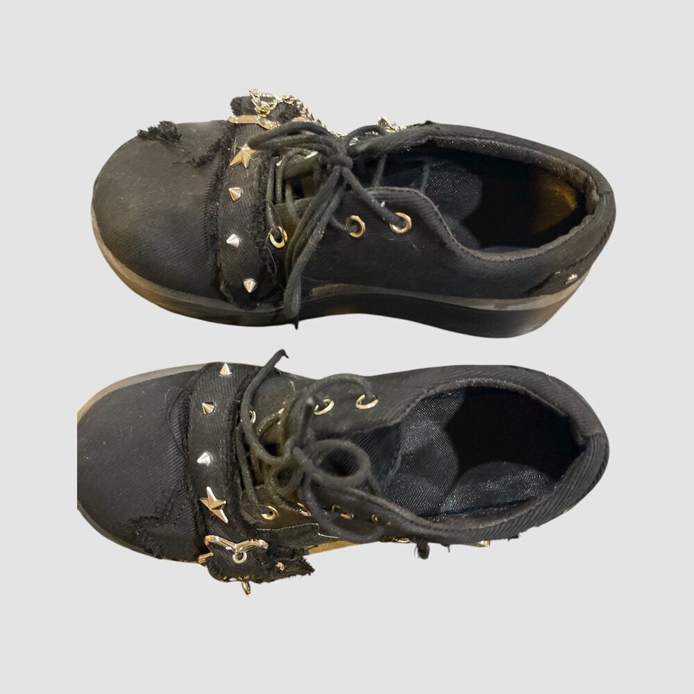 Y2K Star Print Chunky Platform Ankle Women Metal Chain Black Denim Shoes 6.5W 37 - Picture 6 of 9